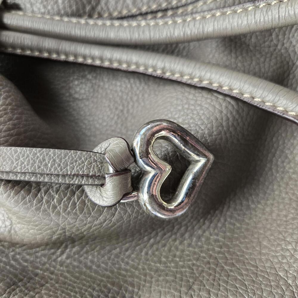 Brighton Gray Pebbled Leather Drawstring Bucket Purse with Shoulder Strap - Picture 3 of 16